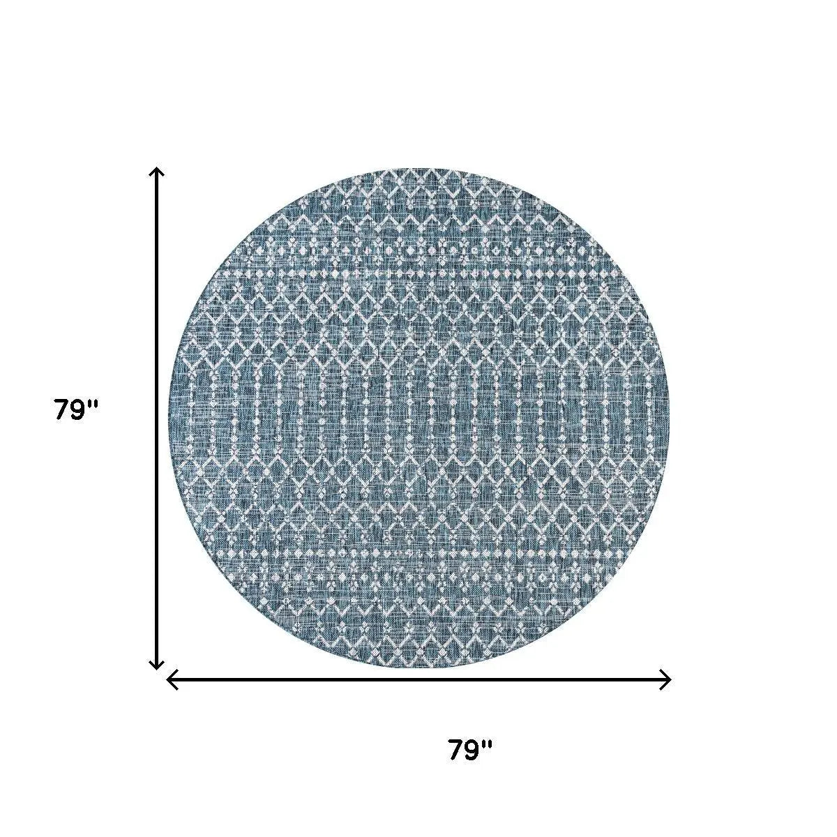 6' Teal Blue And Gray Round Trellis Indoor Outdoor Area Rug Homeroots Outdoor