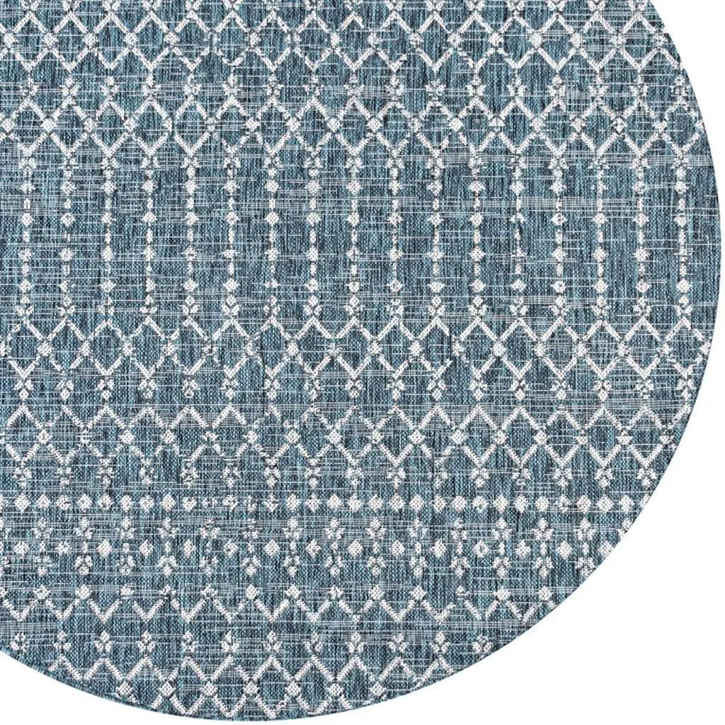 6' Teal Blue And Gray Round Trellis Indoor Outdoor Area Rug Homeroots Outdoor