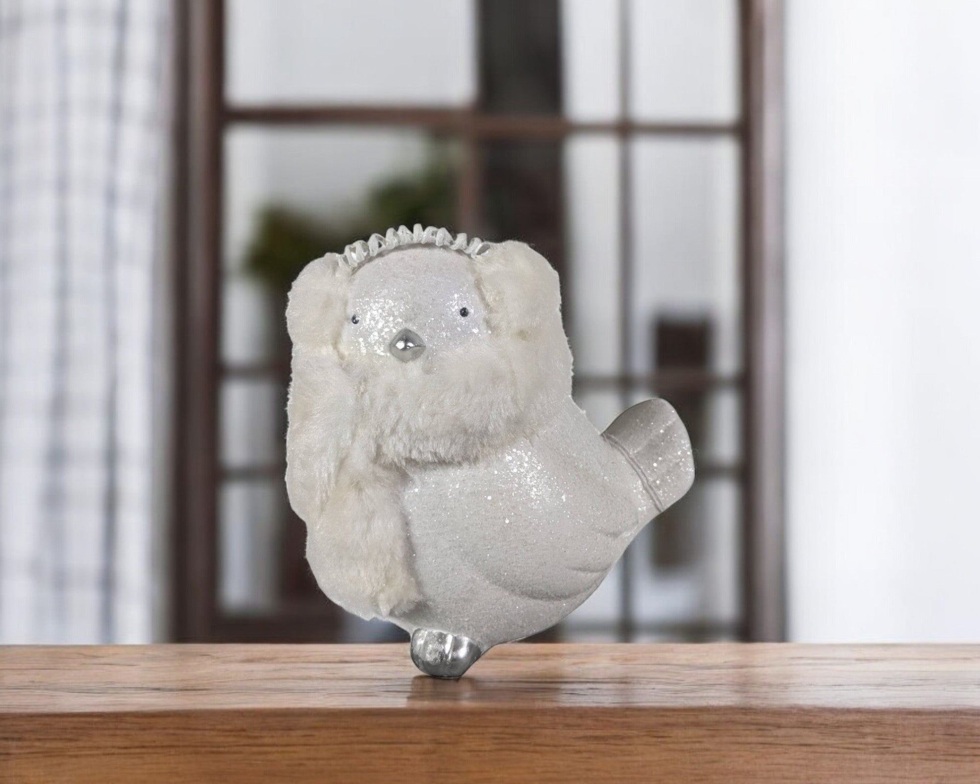 6" White And Silver Ceramic And Fabric Bird Christmas Figurine GreatEagleInc