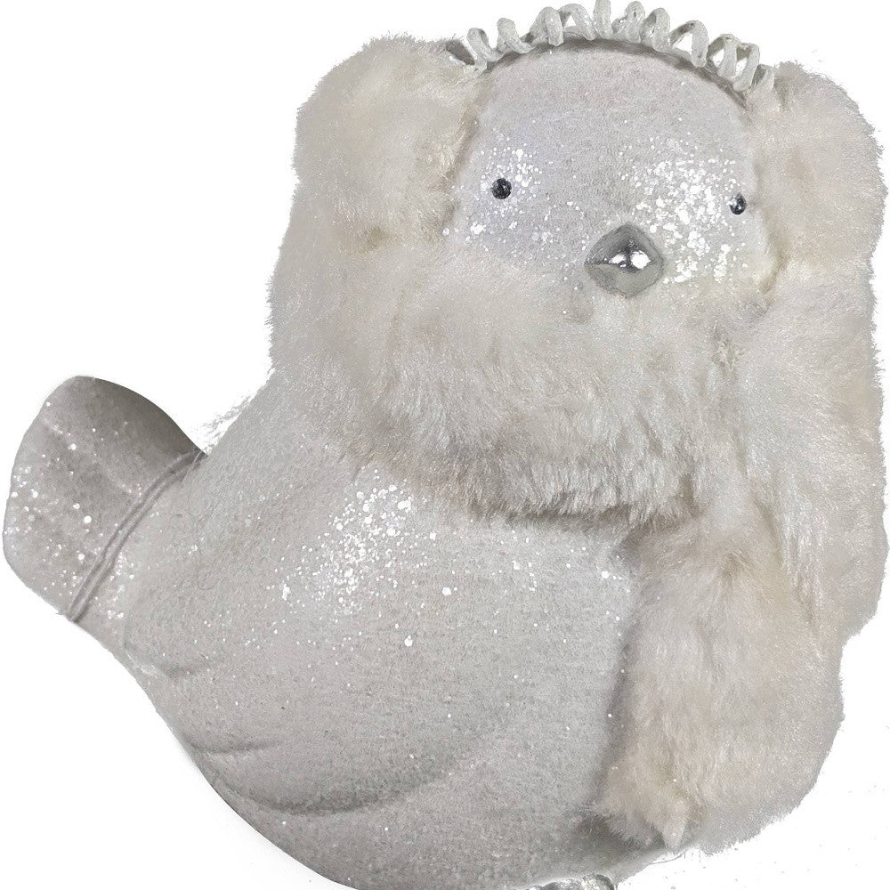 6" White And Silver Ceramic And Fabric Bird Christmas Figurine GreatEagleInc