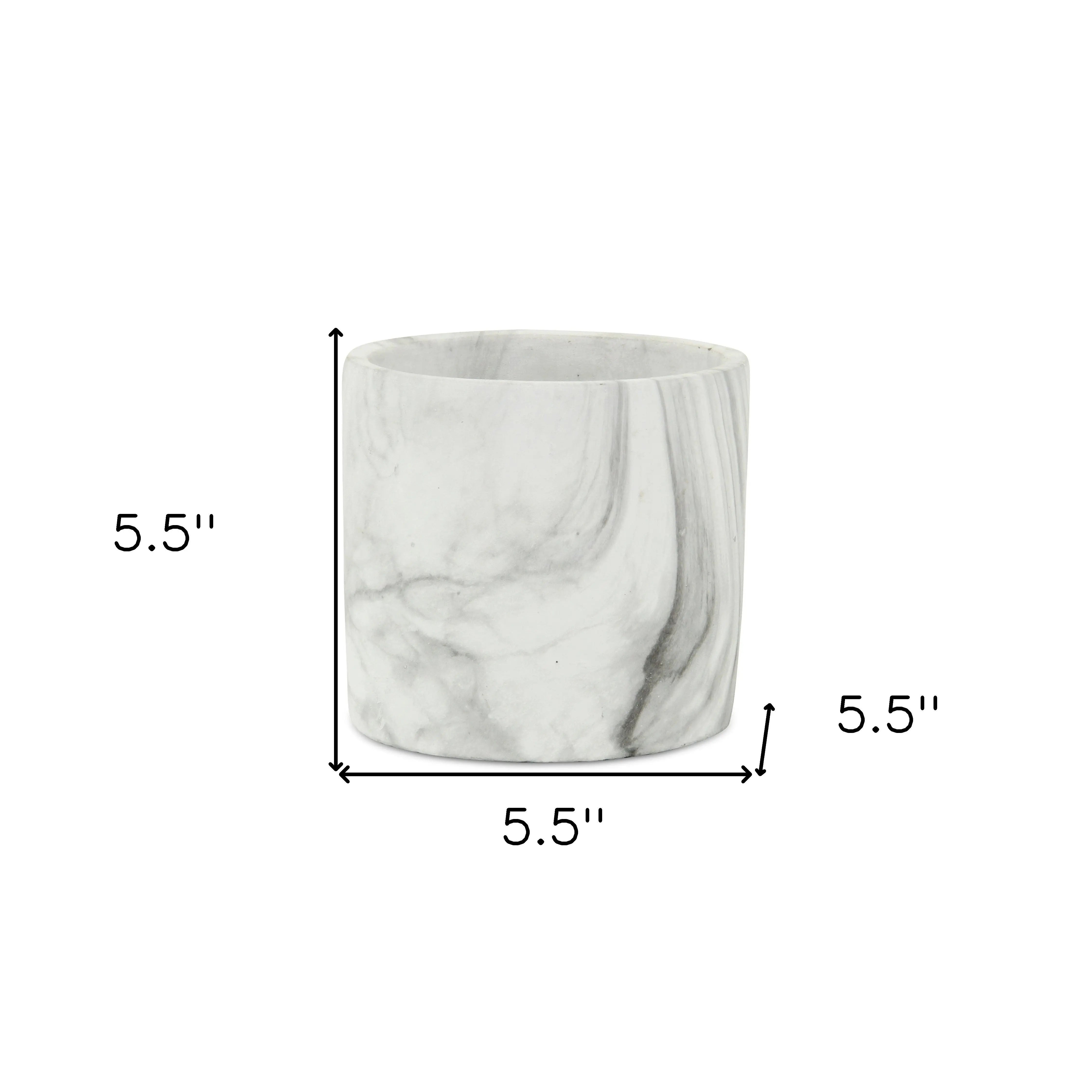 6" White and Gray Marbleized Ceramic Indoor Outdoor Round Pot Planter Homeroots Outdoor