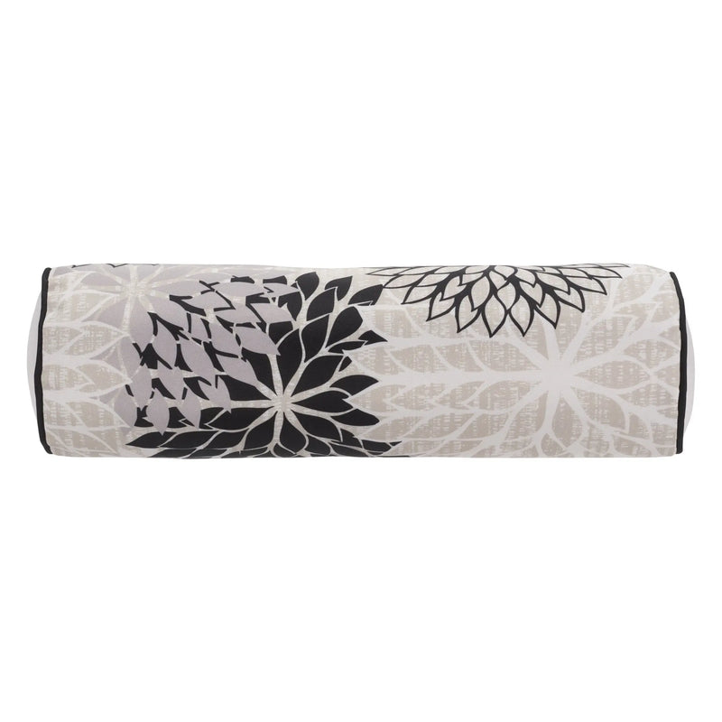 6" X 20" Black Gray and White Bolster Floral Indoor Outdoor Throw Pillow Homeroots Outdoor