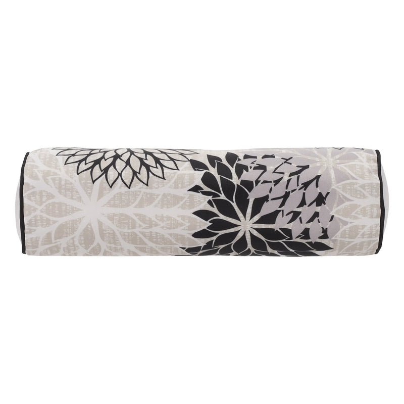 6" X 20" Black Gray and White Bolster Floral Indoor Outdoor Throw Pillow Homeroots Outdoor