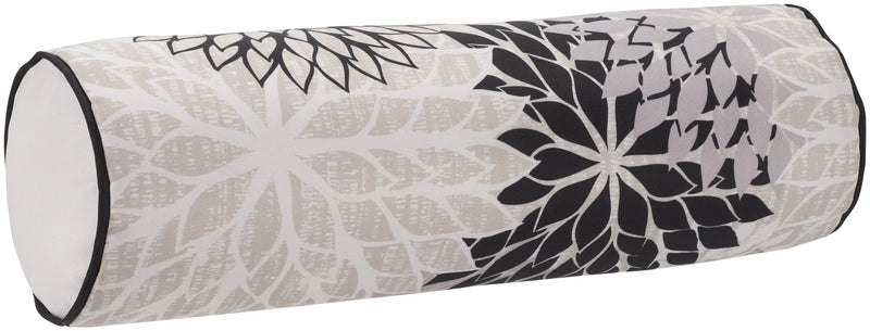 6" X 20" Black Gray and White Bolster Floral Indoor Outdoor Throw Pillow Homeroots Outdoor