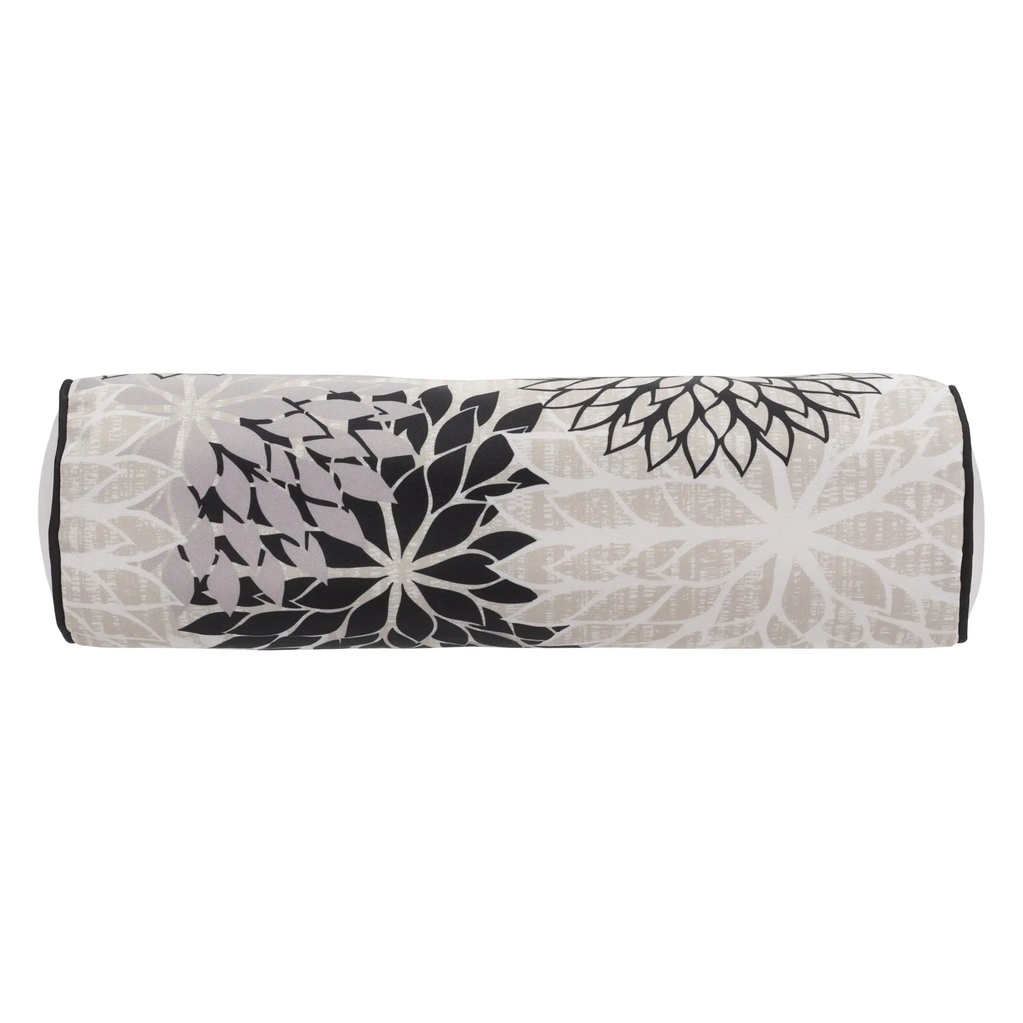 6" X 20" Black Gray and White Bolster Floral Indoor Outdoor Throw Pillow Homeroots Outdoor