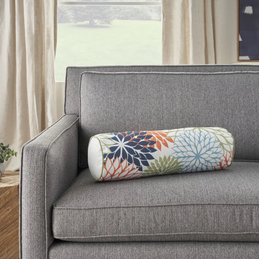 6" X 20" Orange Green and Blue Bolster Floral Indoor Outdoor Throw Pillow Homeroots Outdoor
