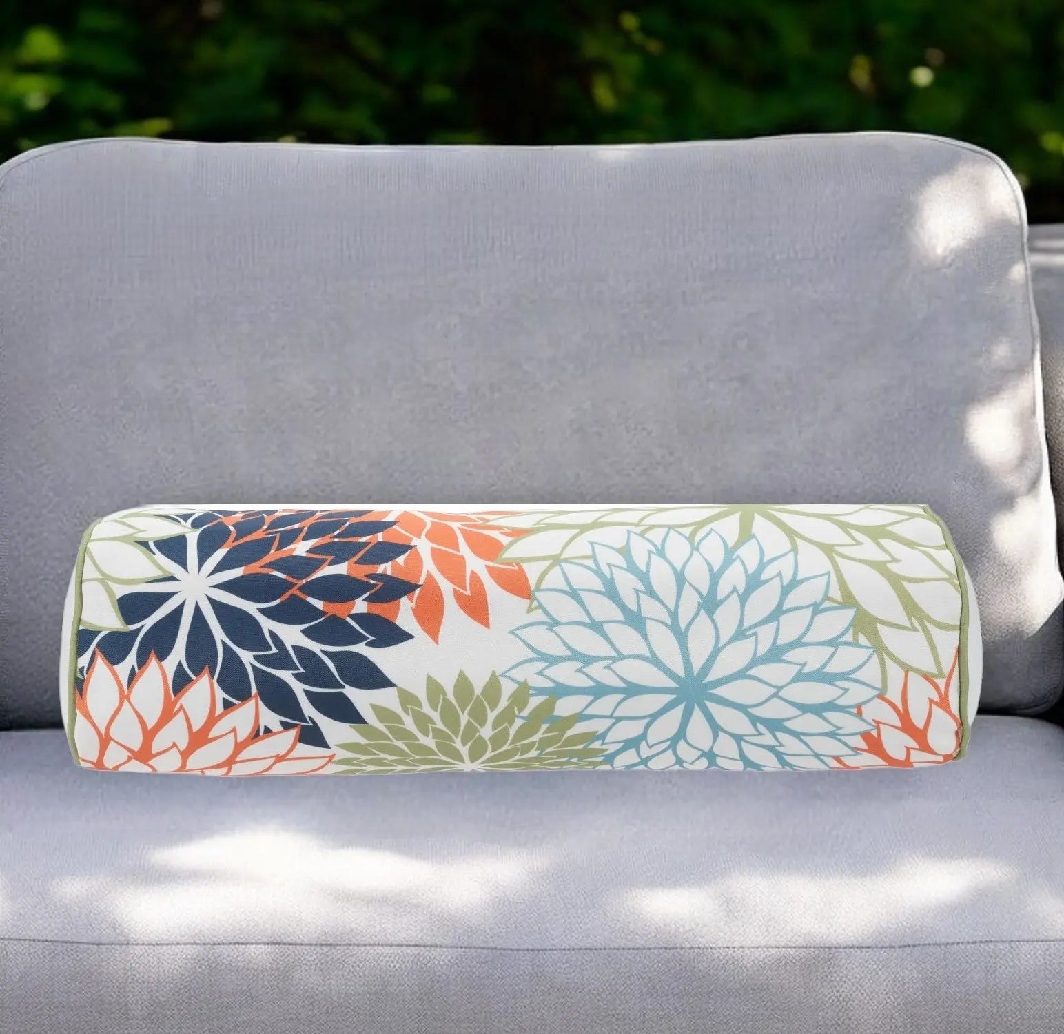 6" X 20" Orange Green and Blue Bolster Floral Indoor Outdoor Throw Pillow Homeroots Outdoor