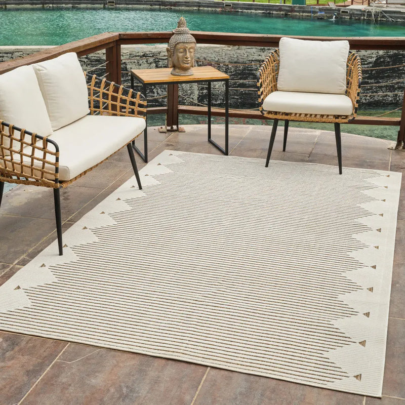 6' X 9' Beige And Brown Geometric Distressed Indoor Outdoor Area Rug Homeroots Outdoor