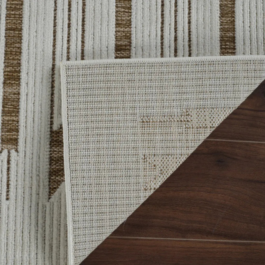 6' X 9' Beige And Brown Geometric Distressed Indoor Outdoor Area Rug Homeroots Outdoor