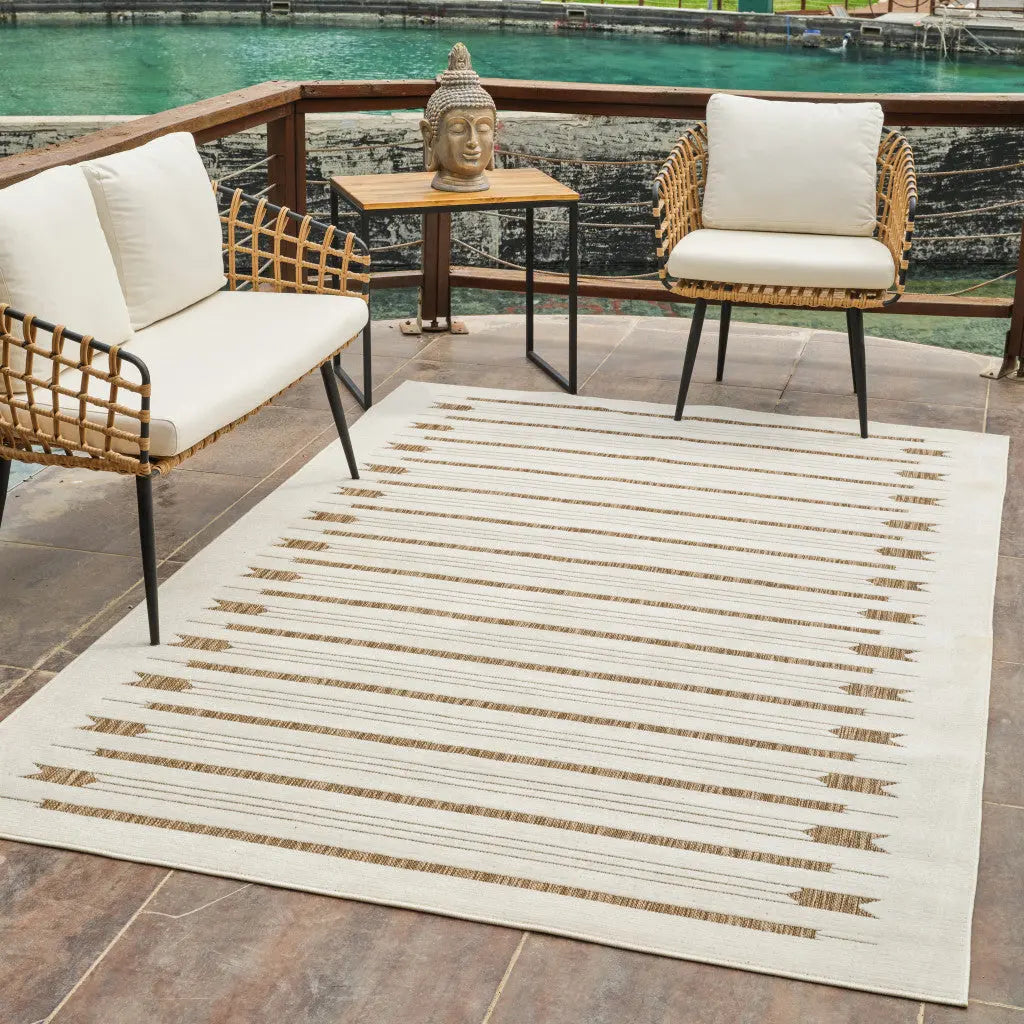 6' X 9' Beige And Brown Geometric Distressed Indoor Outdoor Area Rug Homeroots Outdoor