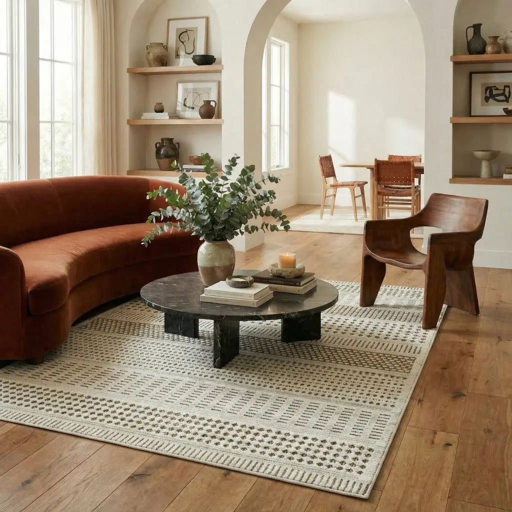 6' X 9' Beige and Brown Geometric Distressed Indoor Outdoor Area Rug Homeroots Outdoor