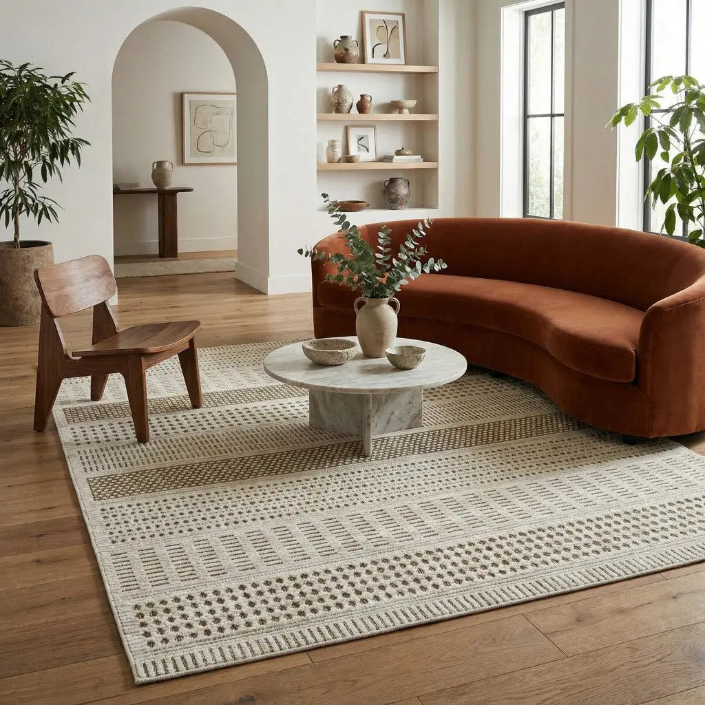 6' X 9' Beige and Brown Geometric Distressed Indoor Outdoor Area Rug Homeroots Outdoor