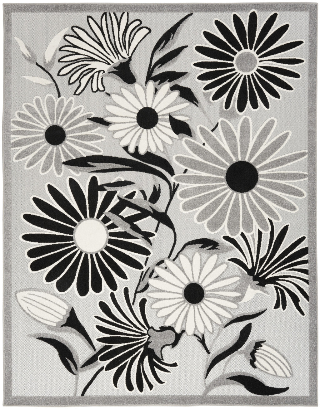 6' X 9' Black And White Floral Stain Resistant Non Skid Area Rug Homeroots Outdoor