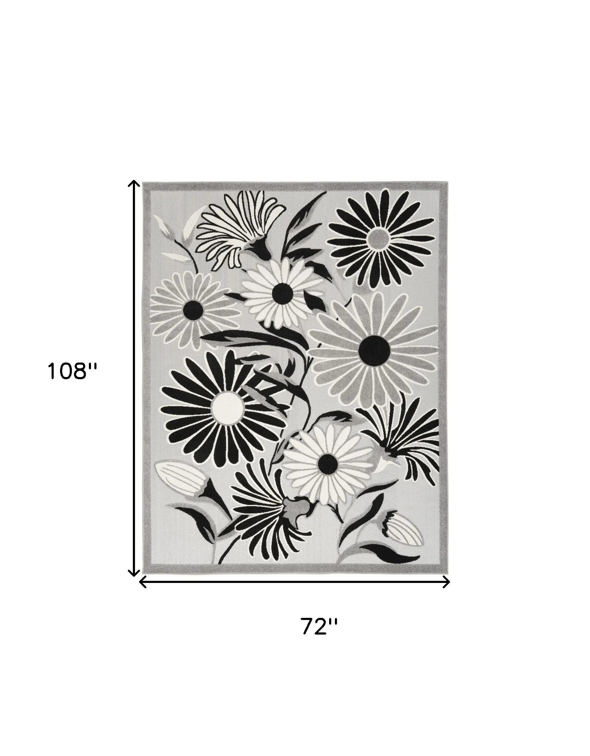 6' X 9' Black And White Floral Stain Resistant Non Skid Area Rug Homeroots Outdoor