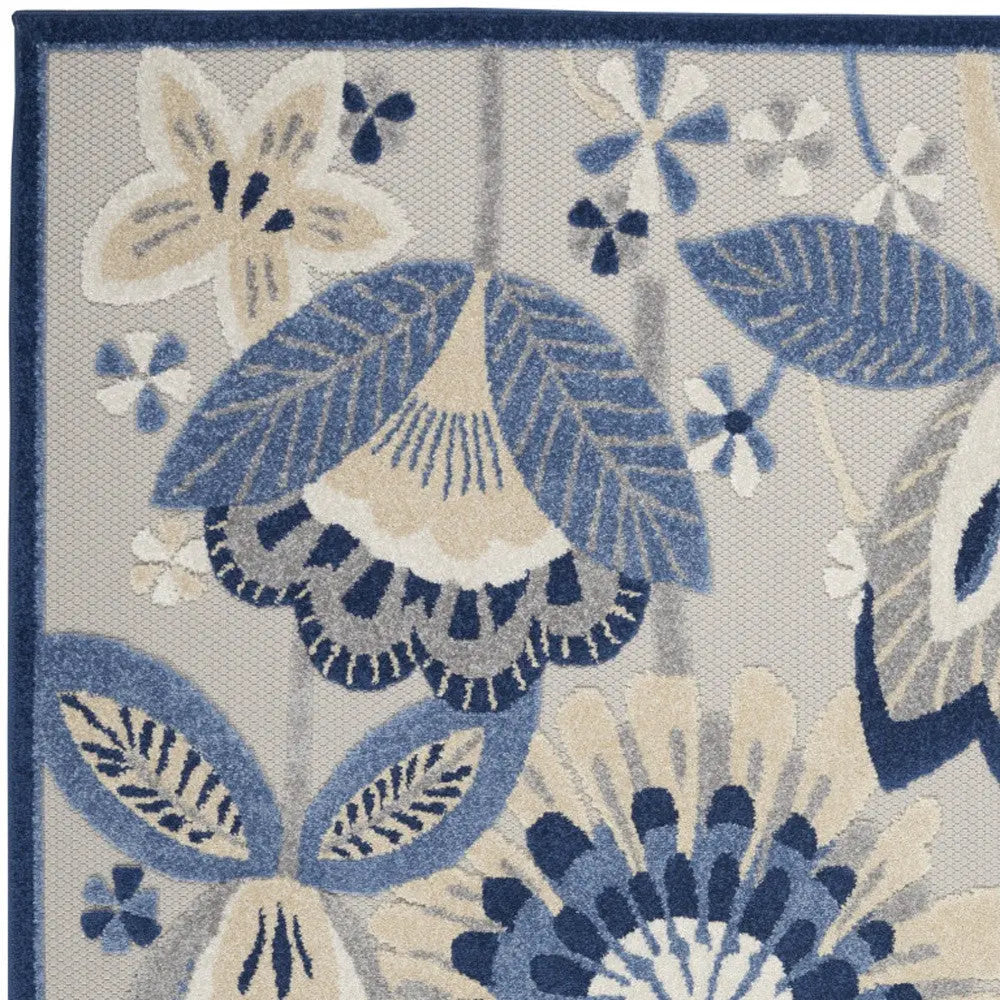 6' X 9' Blue And Gray Floral Indoor Outdoor Area Rug Homeroots Outdoor