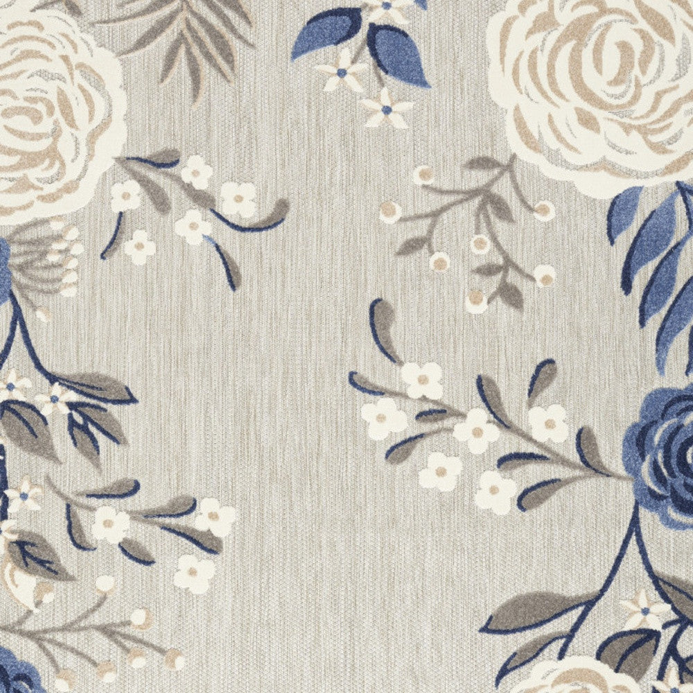 6' X 9' Blue And Grey Floral Stain Resistant Non Skid Area Rug Homeroots Outdoor