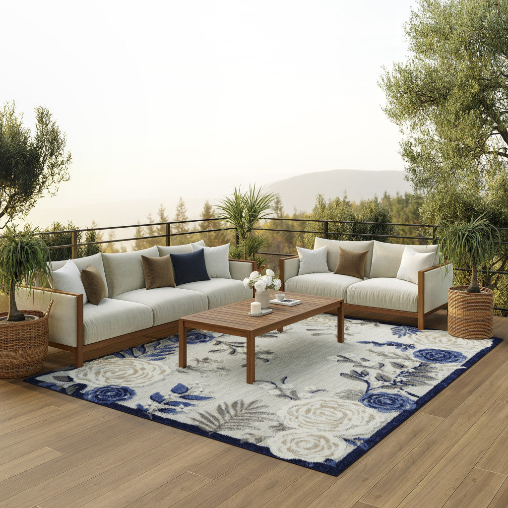 6' X 9' Blue And Grey Floral Stain Resistant Non Skid Area Rug Homeroots Outdoor