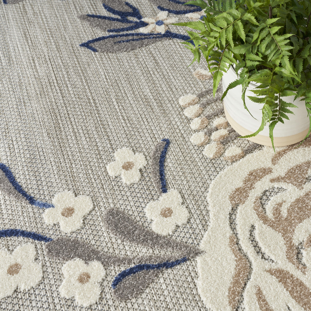 6' X 9' Blue And Grey Floral Stain Resistant Non Skid Area Rug Homeroots Outdoor