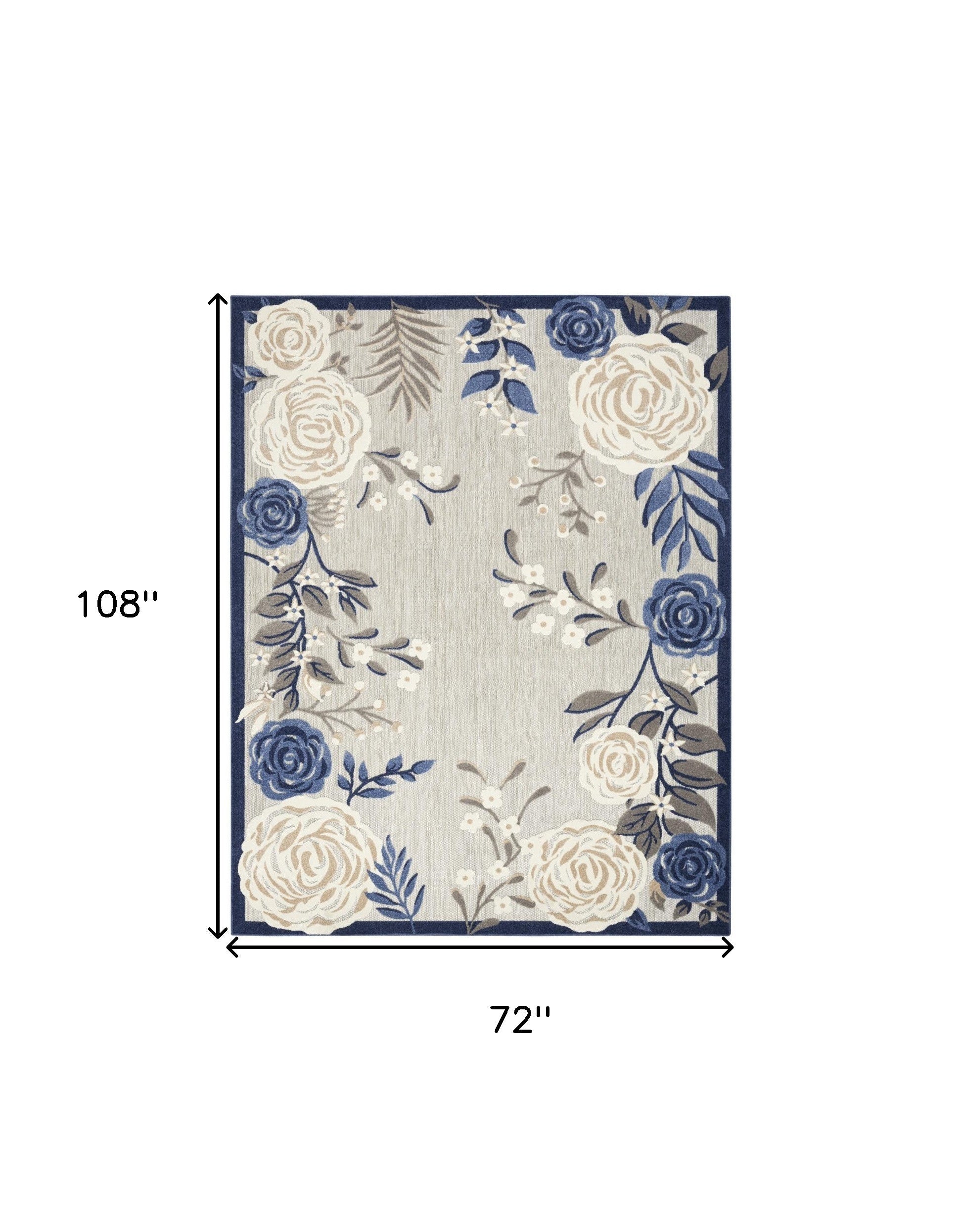 6' X 9' Blue And Grey Floral Stain Resistant Non Skid Area Rug Homeroots Outdoor