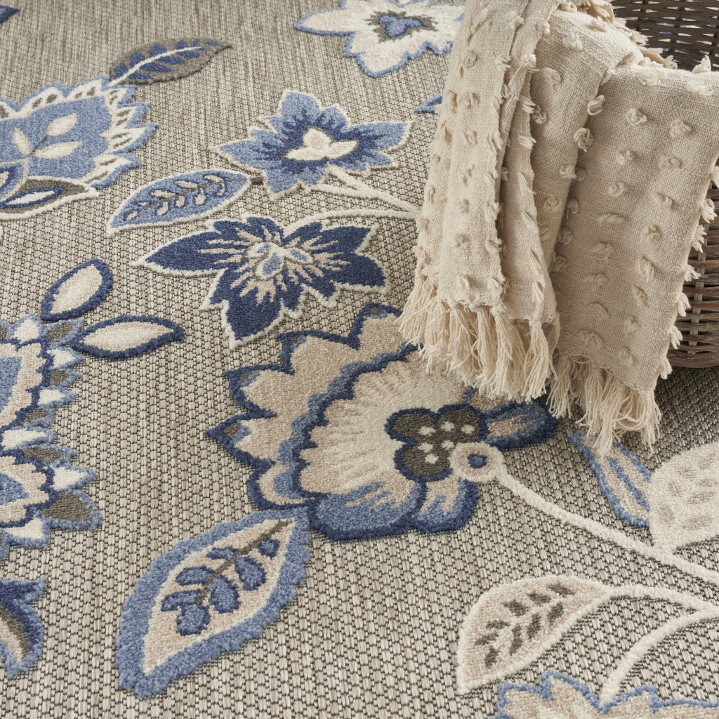 6' X 9' Blue And Grey Floral Stain Resistant Non Skid Area Rug Homeroots Outdoor