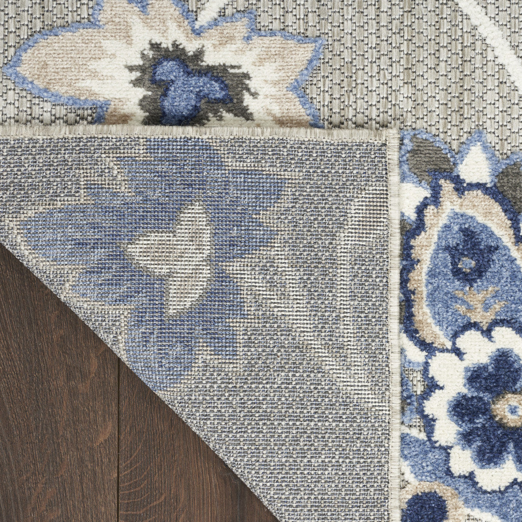 6' X 9' Blue And Grey Floral Stain Resistant Non Skid Area Rug Homeroots Outdoor