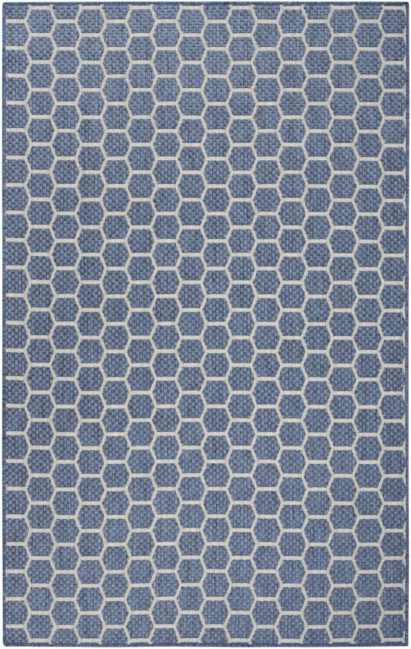 6' X 9' Blue And Ivory Geometric Indoor Outdoor Area Rug - GreatEagleInc