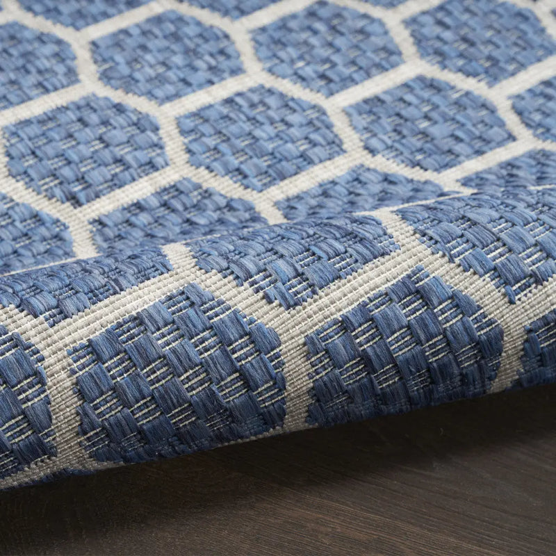 6' X 9' Blue And Ivory Geometric Indoor Outdoor Area Rug - GreatEagleInc