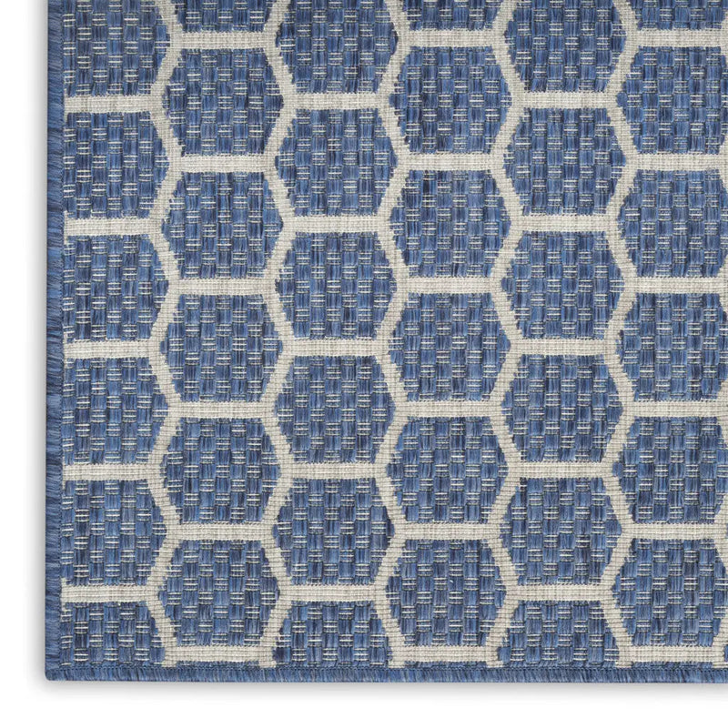 6' X 9' Blue And Ivory Geometric Indoor Outdoor Area Rug - GreatEagleInc