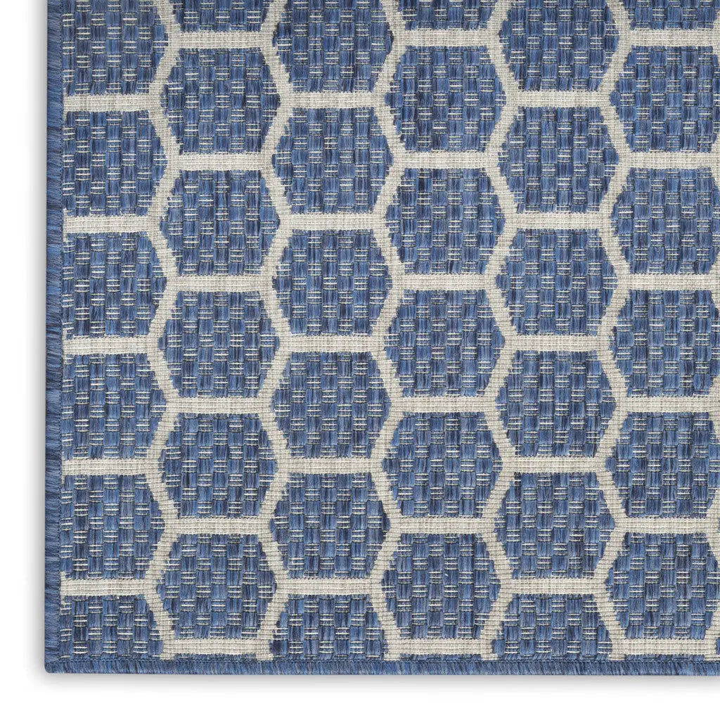 6' X 9' Blue And Ivory Geometric Indoor Outdoor Area Rug - GreatEagleInc