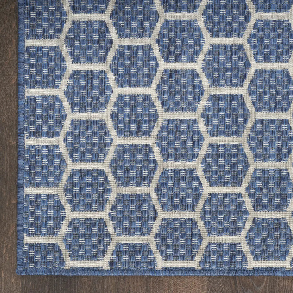 6' X 9' Blue And Ivory Geometric Indoor Outdoor Area Rug - GreatEagleInc