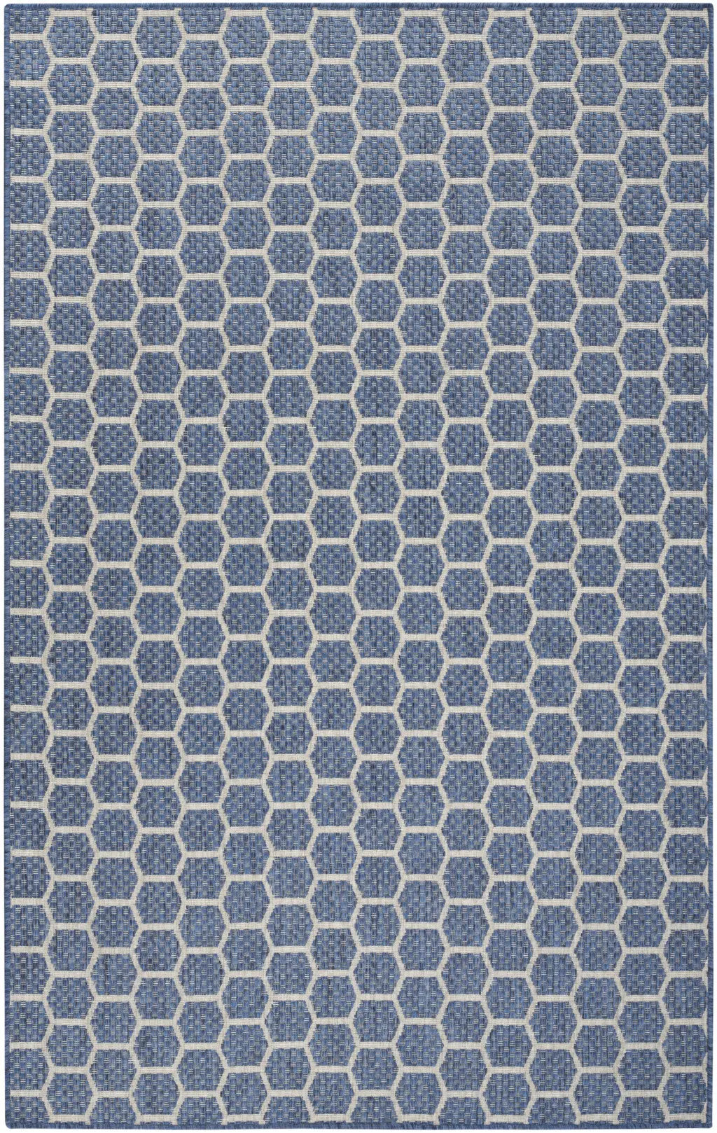 6' X 9' Blue And Ivory Geometric Indoor Outdoor Area Rug - GreatEagleInc