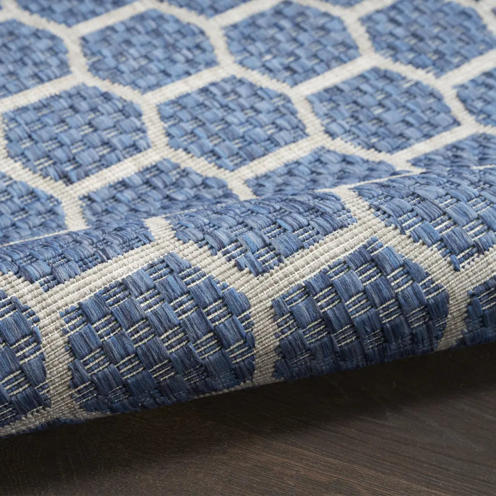 6' X 9' Blue And Ivory Geometric Indoor Outdoor Area Rug - GreatEagleInc