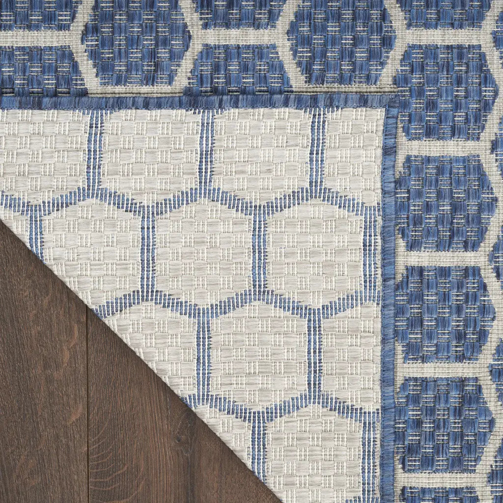 6' X 9' Blue And Ivory Geometric Indoor Outdoor Area Rug - GreatEagleInc