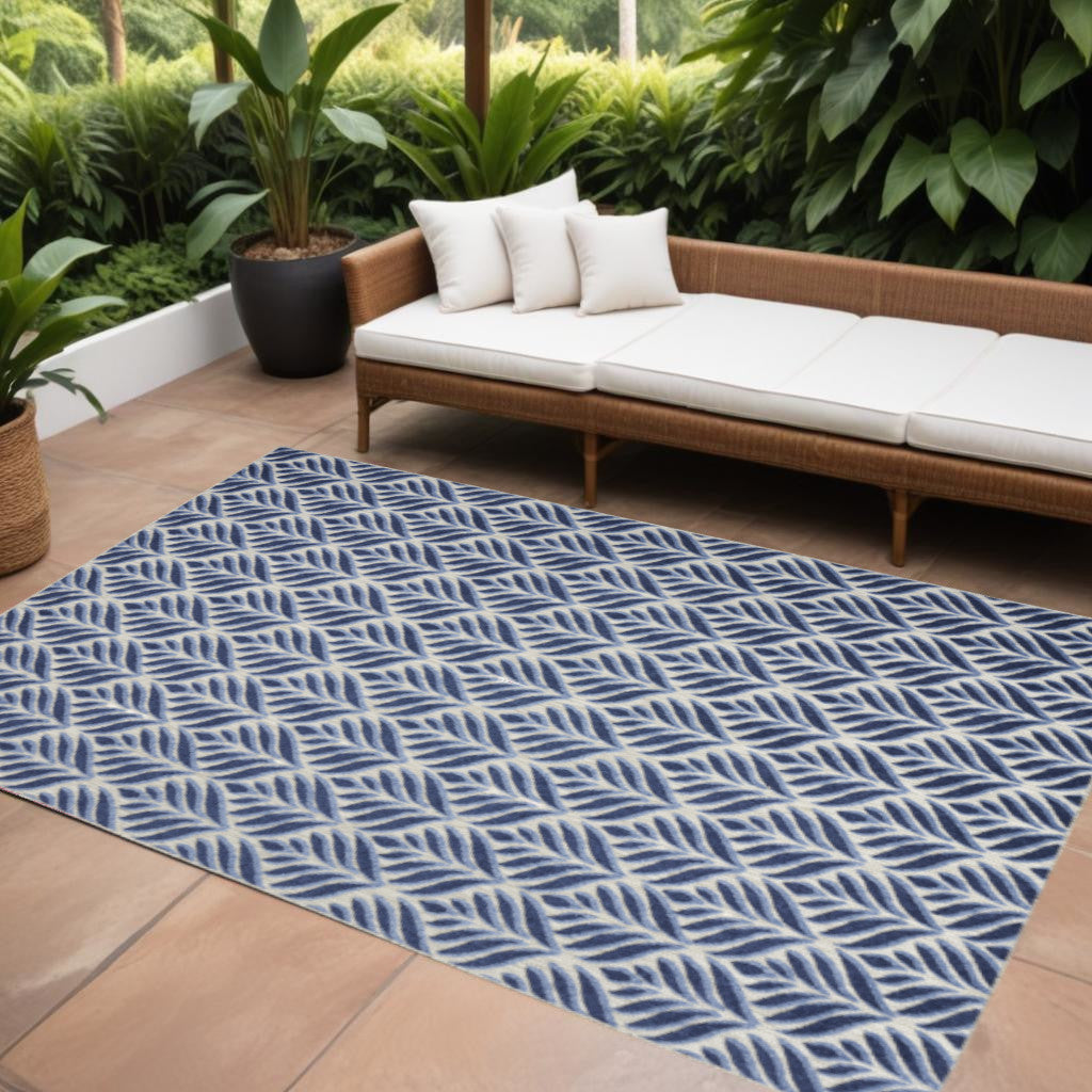 6' X 9' Blue Floral Stain Resistant Non Skid Area Rug Homeroots Outdoor