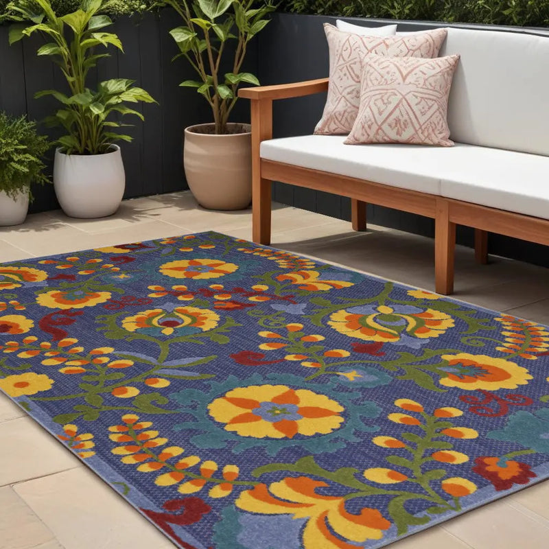 6' X 9' Blue Yellow And Green Indoor Outdoor Area Rug Homeroots Outdoor