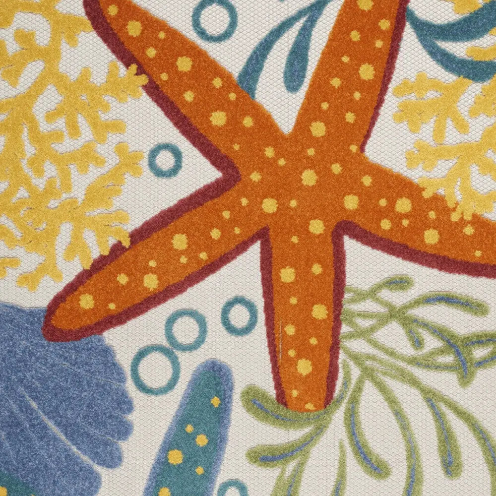 6' X 9' Blue Yellow And Orange Starfish Indoor Outdoor Area Rug Homeroots Outdoor