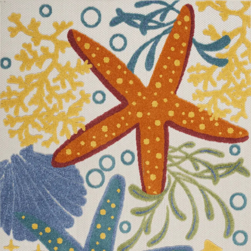 6' X 9' Blue Yellow And Orange Starfish Indoor Outdoor Area Rug Homeroots Outdoor