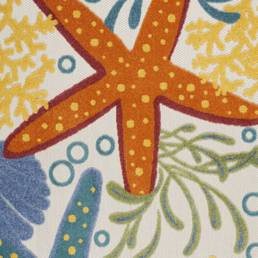 6' X 9' Blue Yellow And Orange Starfish Indoor Outdoor Area Rug Homeroots Outdoor