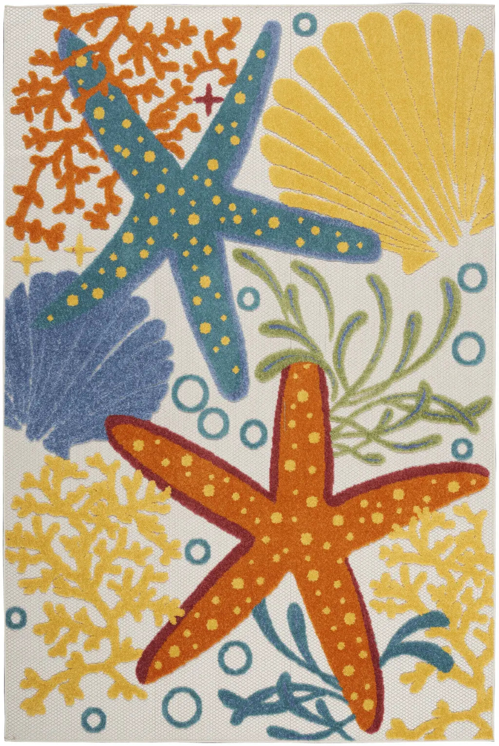 6' X 9' Blue Yellow And Orange Starfish Indoor Outdoor Area Rug Homeroots Outdoor
