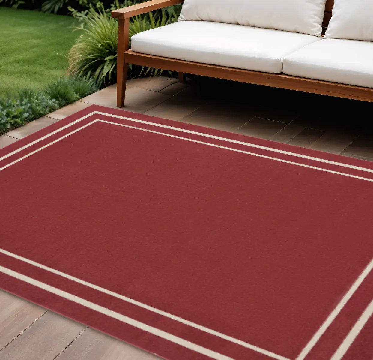 6' X 9' Brick Red And Ivory Indoor Outdoor Area Rug Homeroots Outdoor