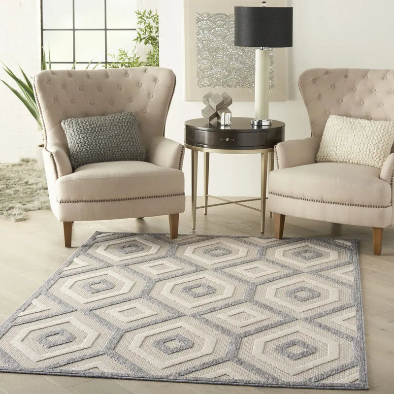 6' X 9' Cream And Gray Geometric Indoor Outdoor Area Rug Homeroots Outdoor