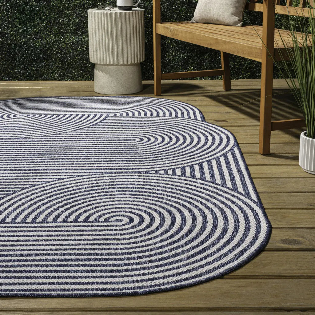 6' X 9' Cream And Navy Blue Abstract Indoor Outdoor Area Rug Homeroots Outdoor