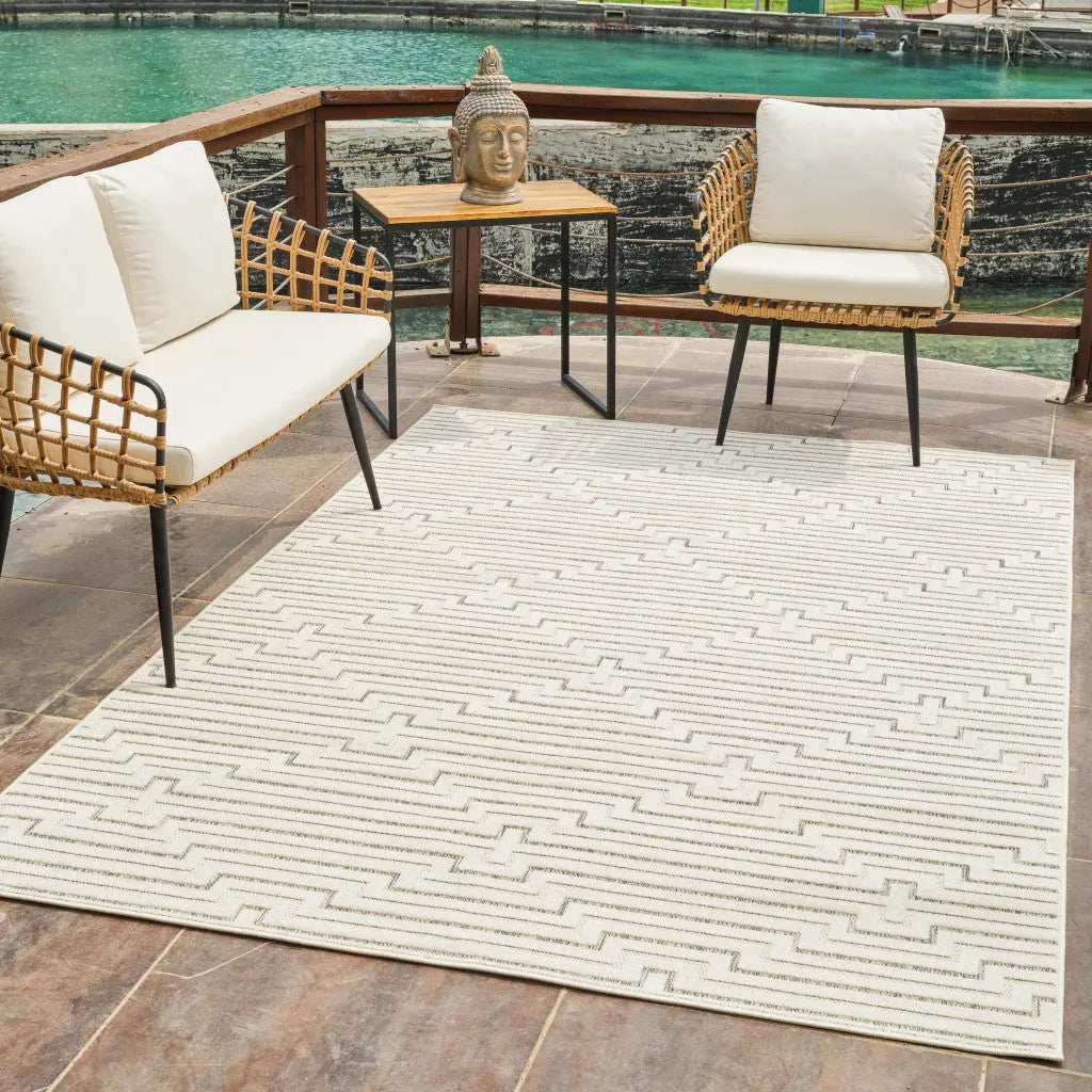 6' X 9' Cream and Beige Geometric Distressed Indoor Outdoor Area Rug Homeroots Outdoor