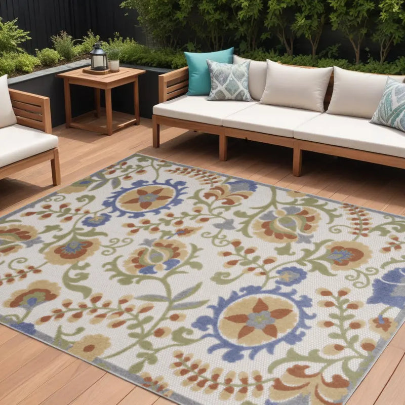 6' X 9' Ivory And Blue Indoor Outdoor Area Rug Homeroots Outdoor