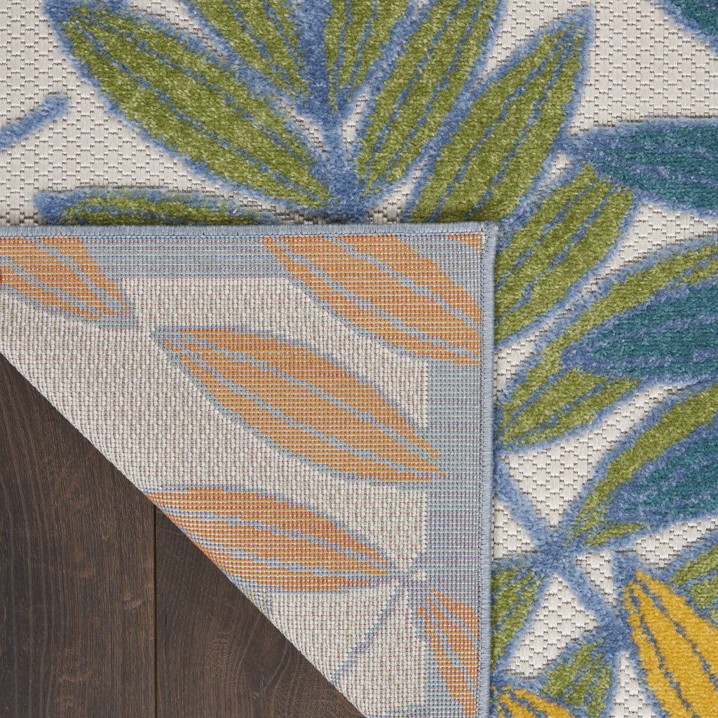 6' X 9' Ivory Blue Orange And Green Botanical Leaves Indoor Outdoor Area Rug Homeroots Outdoor