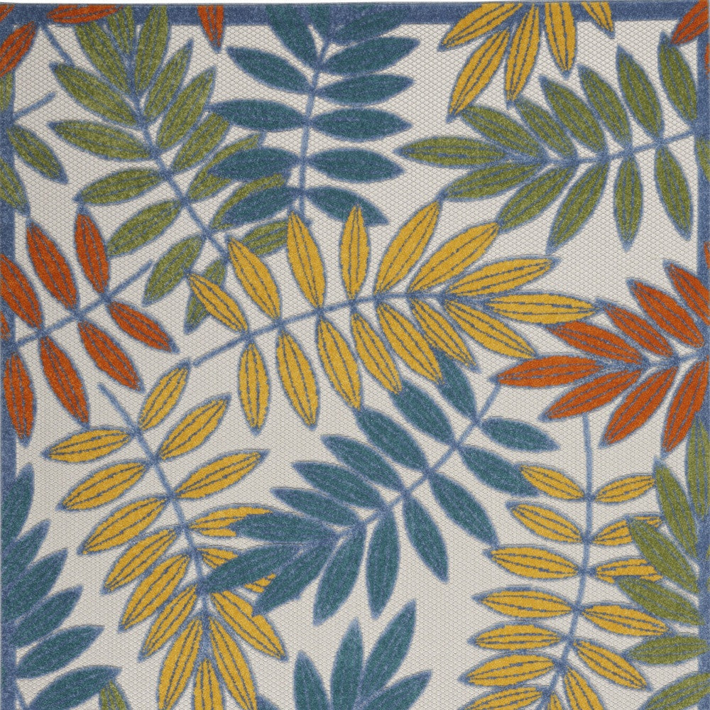 6' X 9' Ivory Blue Orange And Green Botanical Leaves Indoor Outdoor Area Rug Homeroots Outdoor