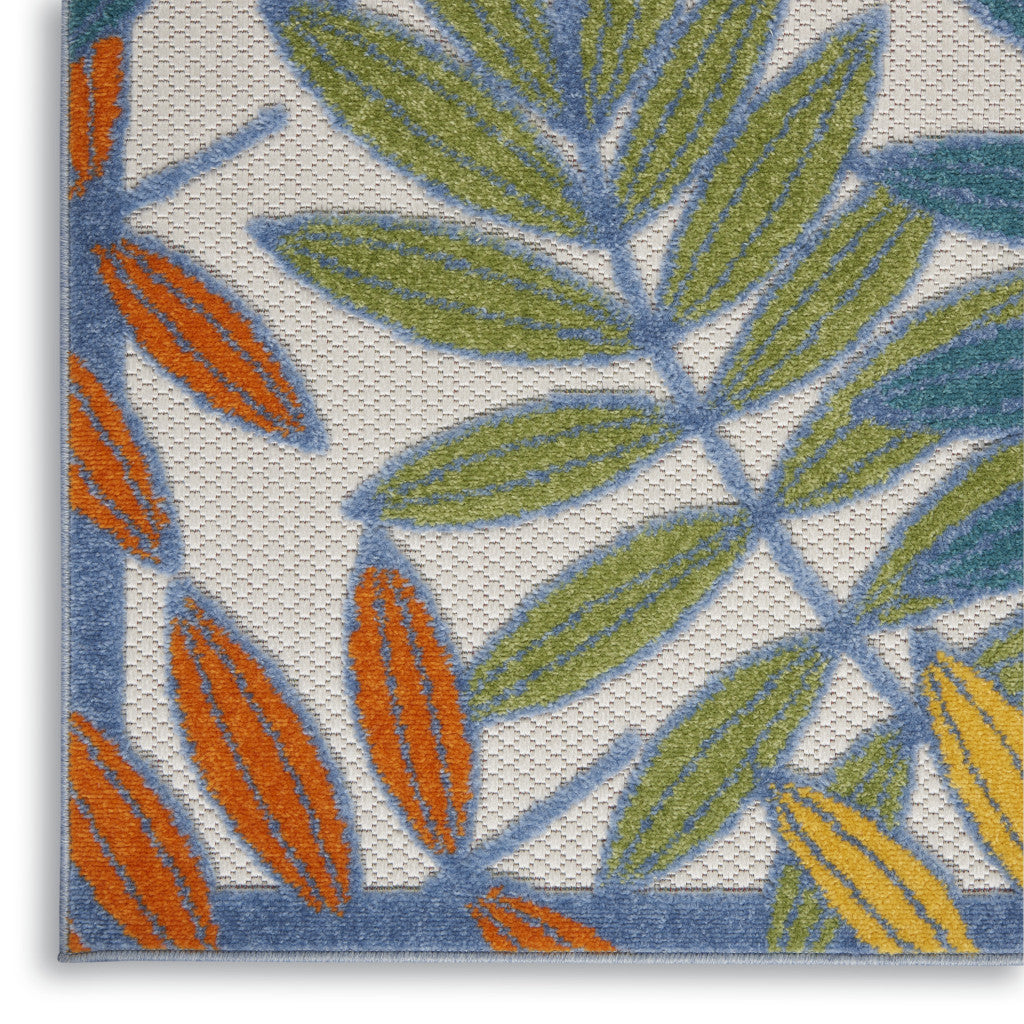 6' X 9' Ivory Blue Orange And Green Botanical Leaves Indoor Outdoor Area Rug Homeroots Outdoor
