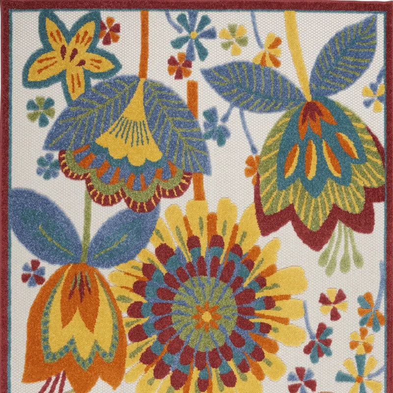 6' X 9' Ivory Blue Orange Red And Yellow Floral Indoor Outdoor Area Rug Homeroots Outdoor