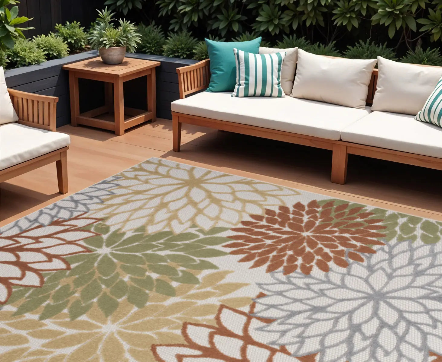 6' X 9' Ivory Green And Blue Indoor Outdoor Area Rug Homeroots Outdoor