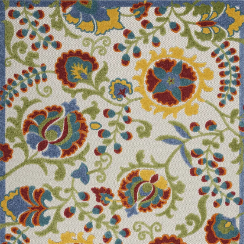6' X 9' Ivory Green Red And Yellow Floral Indoor Outdoor Area Rug Homeroots Outdoor